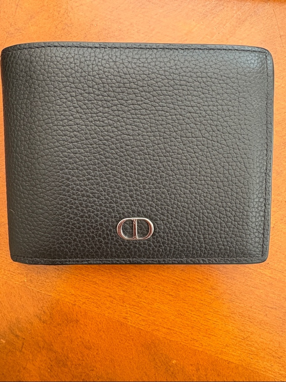 Christian Dior icon bifold wallet. Black grained calfskin